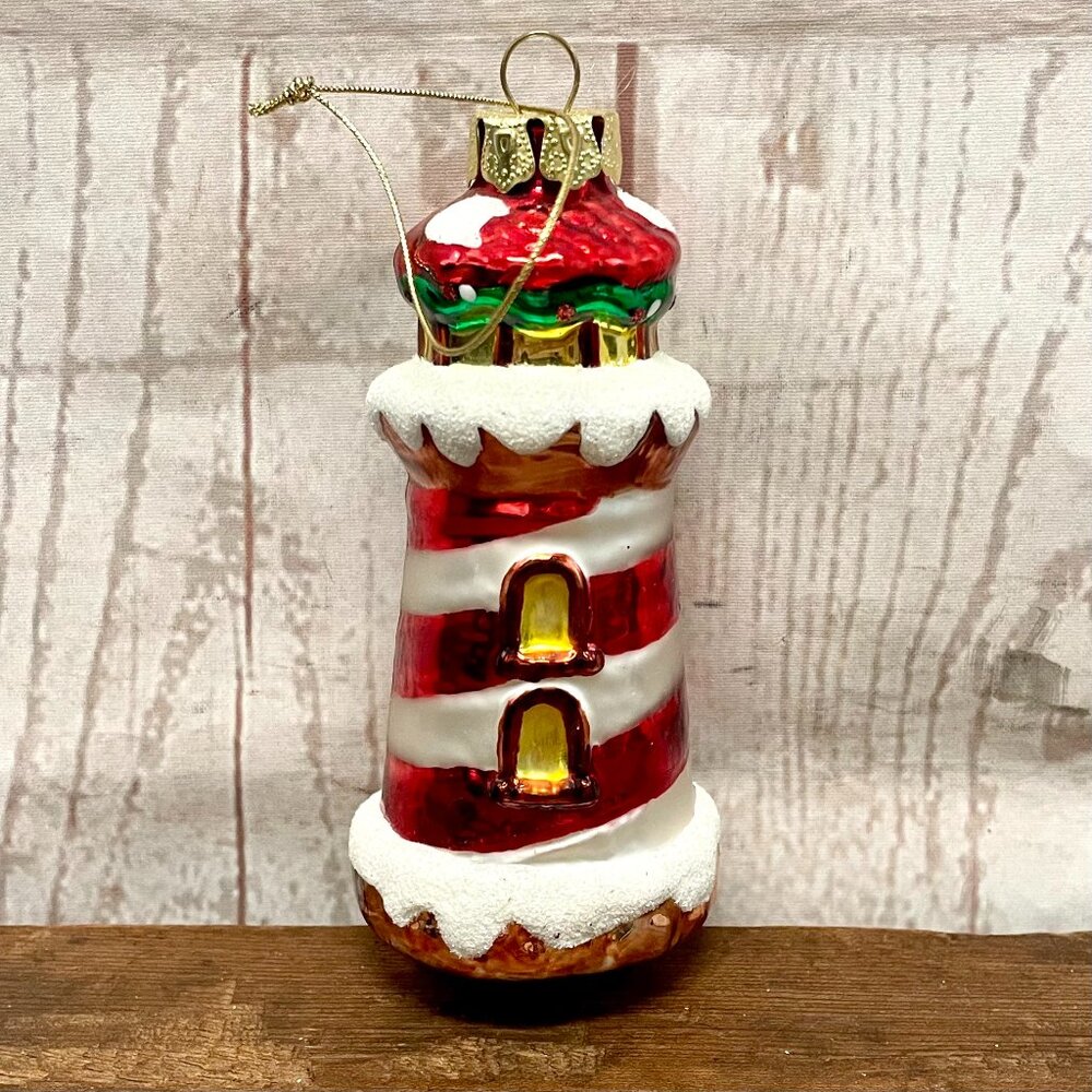 Lighthouse Glass Christmas Ornament
